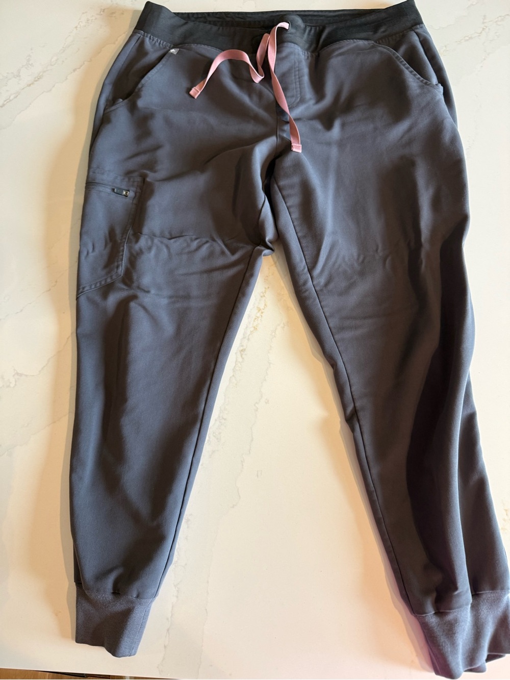 FIGS Womens Dark Grey Jogger Pants with Pink Drawstring
